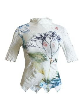 Yoshi Yoshi by PJ Asymmetrical Watercolor Knit Top Art to Wear Japan XS/S